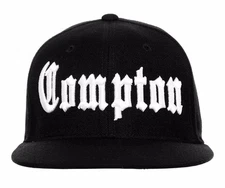 Black Compton Vintage Embroidered Hip Hop Fitted Flat Bill Cap Caps Hat Hats