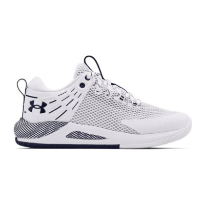 Women Under Armour HOVR Block City Volleyball Shoes White Navy Blue 3023709 100
