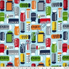 ROBERT KAUFMAN "LET'S EAT" 15888-205 KITCHEN SPICES WORDS FABRIC PRICED @ 1/2 YD