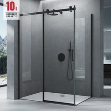Schwarz Duschkabine 120x90cm Softclose Schiebetür H195cm mit Weiß Duschtasse R19