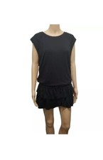 Riller Fount Dress Sz 1 Black Sleeveless Jersey Ruffle Waist Drawstring Pullover