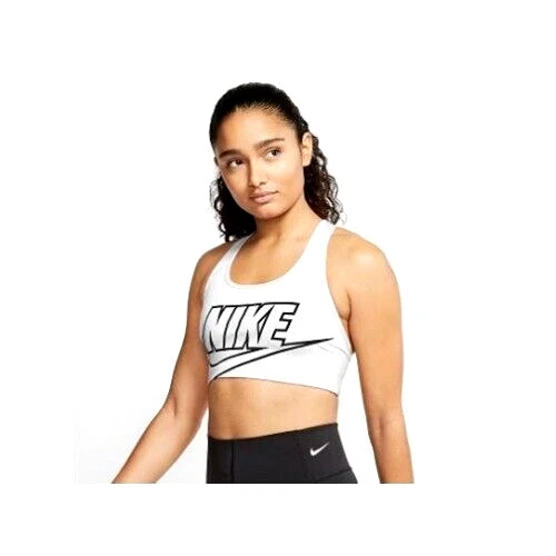 NIKE Swoosh Black Sports Bra Medium Support DN4207-100 Women's Size L-A79