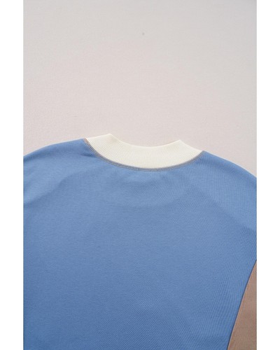 Sky Blue Ribbed Detail Color Block Sleeve Baggy Sweatshirt - XL - Picture 8 of 10