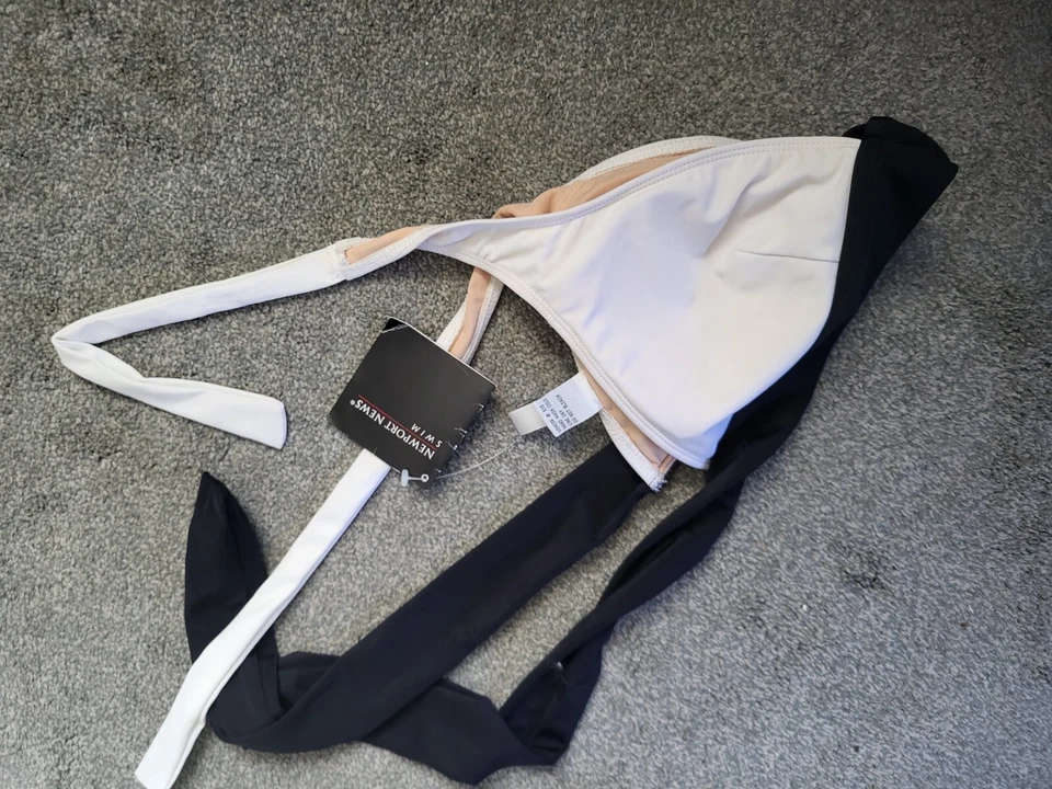 Women's Newport News Tie Halter Black / White Padded Swim Top Size 16 NWT - Image 4 of 4