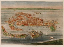 Genuine antique panoramic view of VENICE / VENEZIA, published 1859
