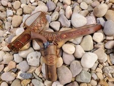 Gun Holster Belt Western Leather Revolver Pistol Tooled .22 .38/357 .44/45 Cal