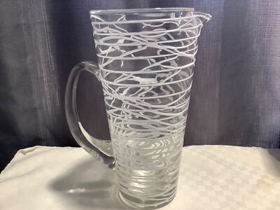 Clear Glass 10  Pitcher Raised White Drizzle Glaze Applied Handle