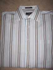 Mens Blue / Gray Striped CALVIN KLEIN Dress Shirt 15.5-34/35 Medium