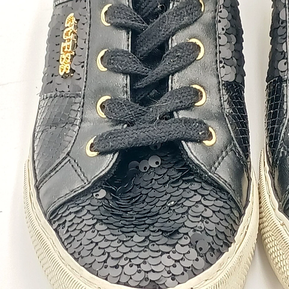 Guess Mujer US 7 M Negro Parte Superior Baja Lentejuelas Moda Tenis Zapatos Foto 3 de 4