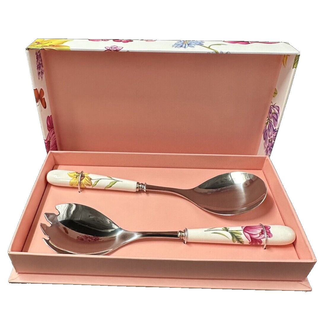 Grace Teaware Cutlery Floral Ceramic Handle Serving Pieces 2 pc Set Wedding Gift