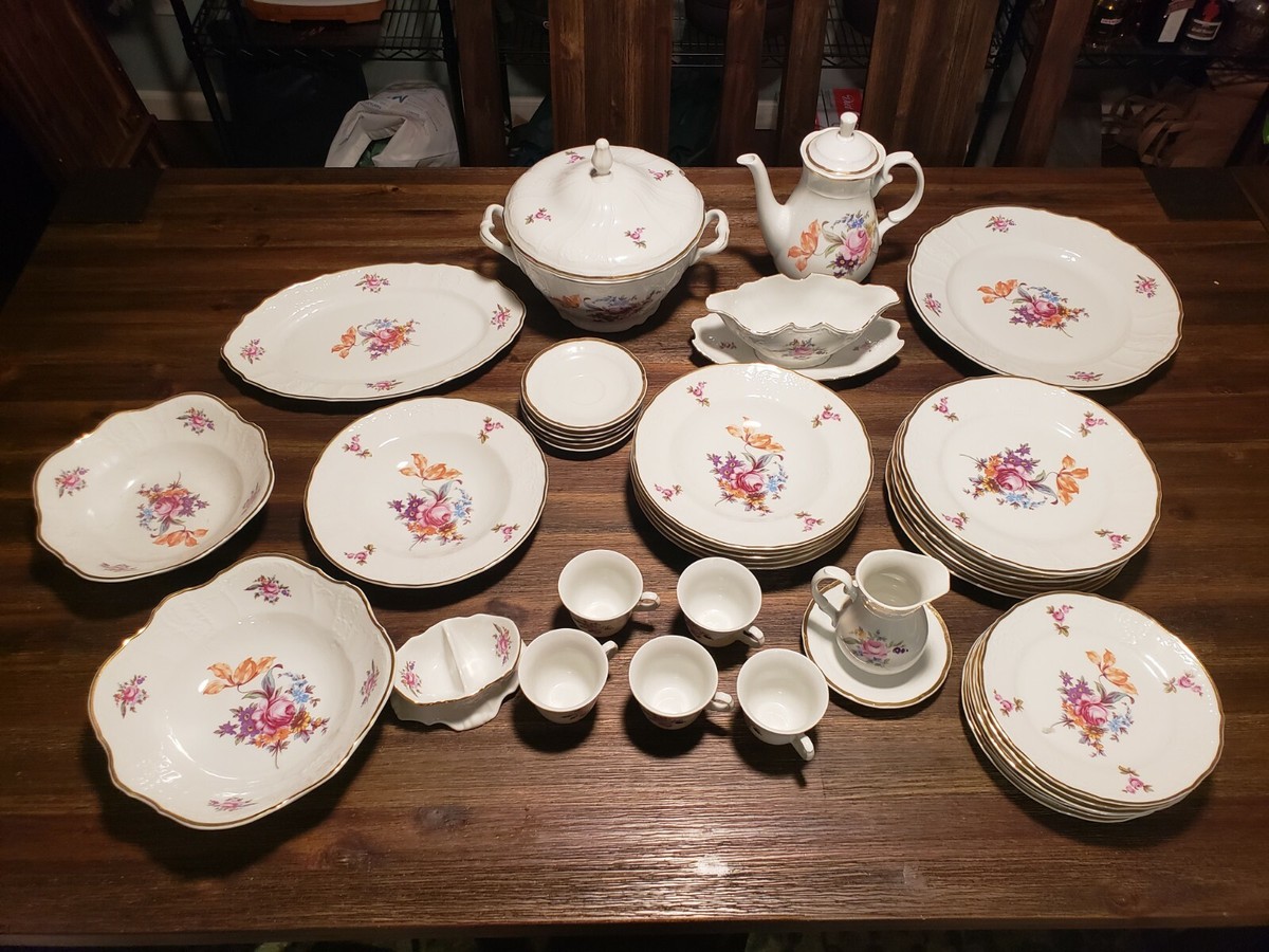 41pc Czech Bohemia Thun China Porcelain Bernadotte Floral Set For