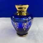 Blue Vecchia Murano Art Glass Vase - 5” tall - 24k gold leaf