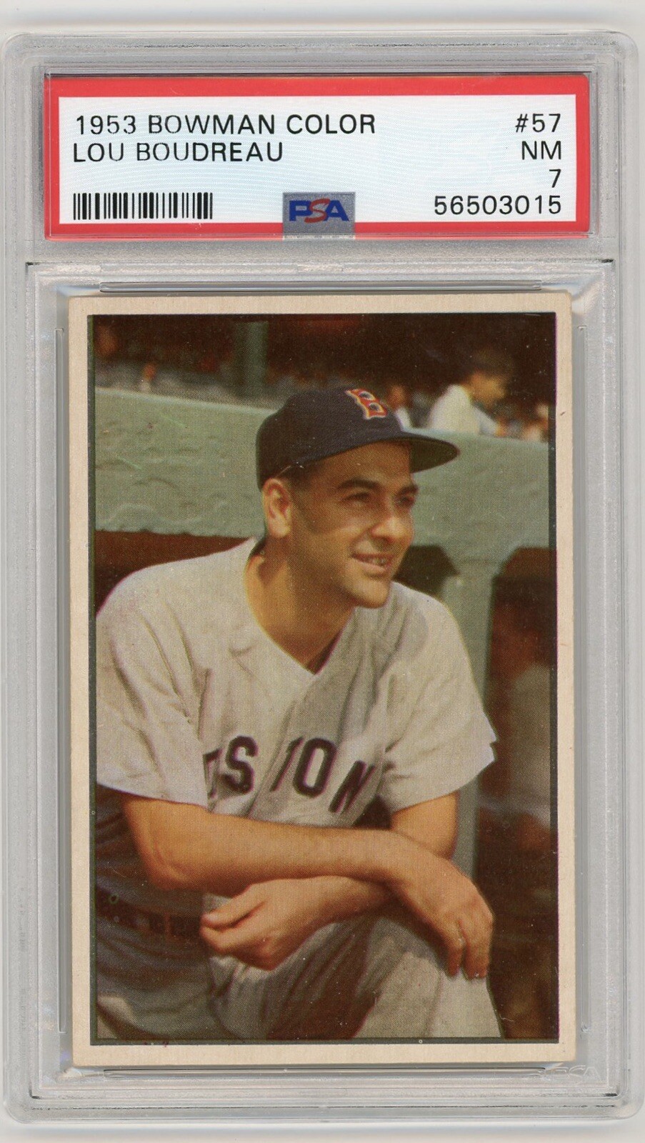 1953 Bowman Color #57 Lou Boudreau PSA 7 NEAR MINT MT Centered Indians Red Sox