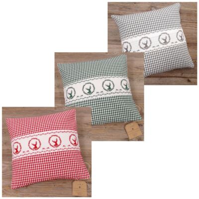 Kissenhüllen Heimtextilien Landhaus Premium RESI Karo & Hirsch 30x30 cm 3 Farben