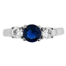 Olina: 1.25c 3 Stone Simulated Blue Sapphire Stainless Steel Engagement Ring