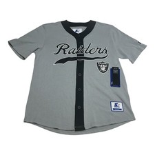 Starter Las Vegas Raiders Baseball Style Jersey Men's Sz M Grey Button Up Shirt
