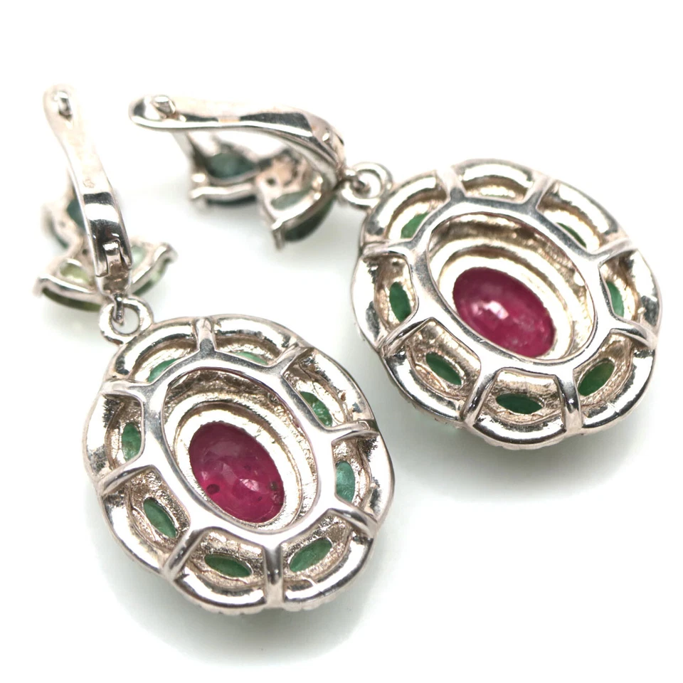 925 Sterlingsilber 7 x 9 mm Rote Rubin-, Smaragd-, Saphir- Und Zirkonohrringe - Bild 3 von 4