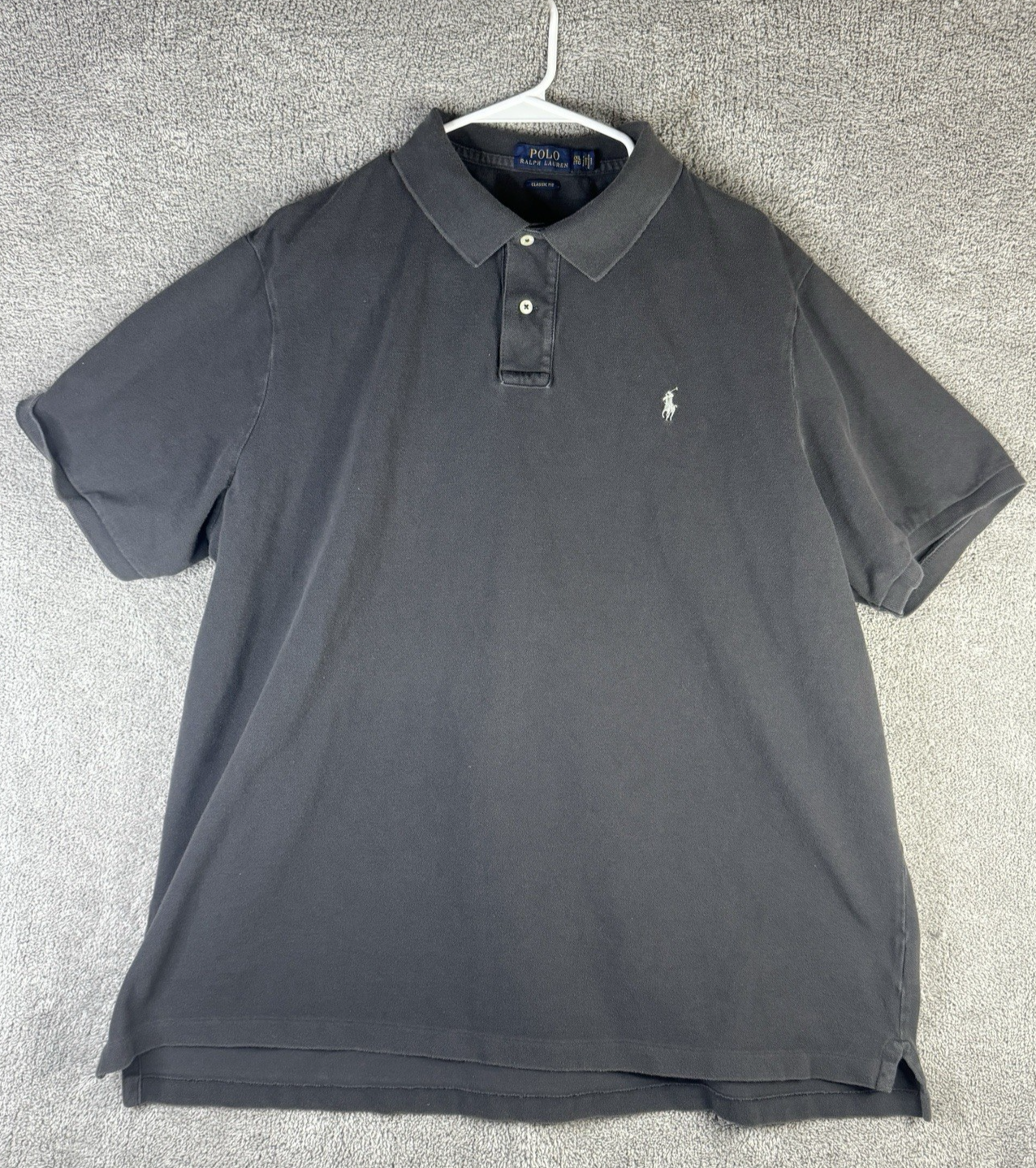 Polo Ralph Lauren Camicia Uomo 2XL Grigio Bianco Pony Manica Corta Golf Preppy