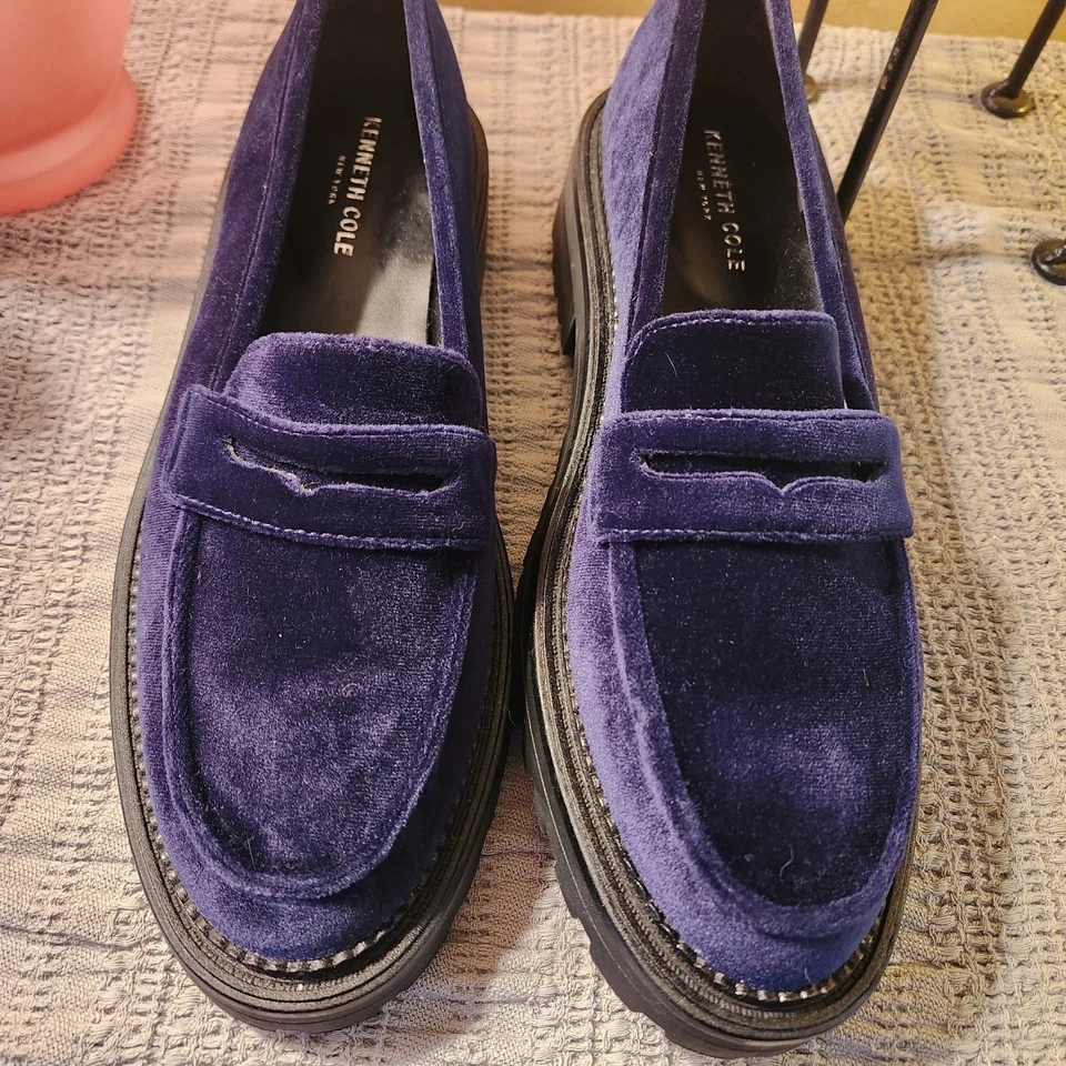 Женские бархатные синие мокасины Kenneth Cole размер 9,5 подошвы Fatima Lug - Изображение 2 из 4