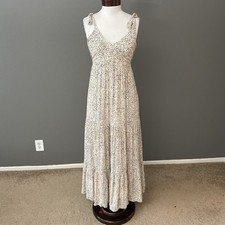 Express NWT Cream Polka Dot Printed Shoulder tie Maxi dress XS  Boho chic Fall
