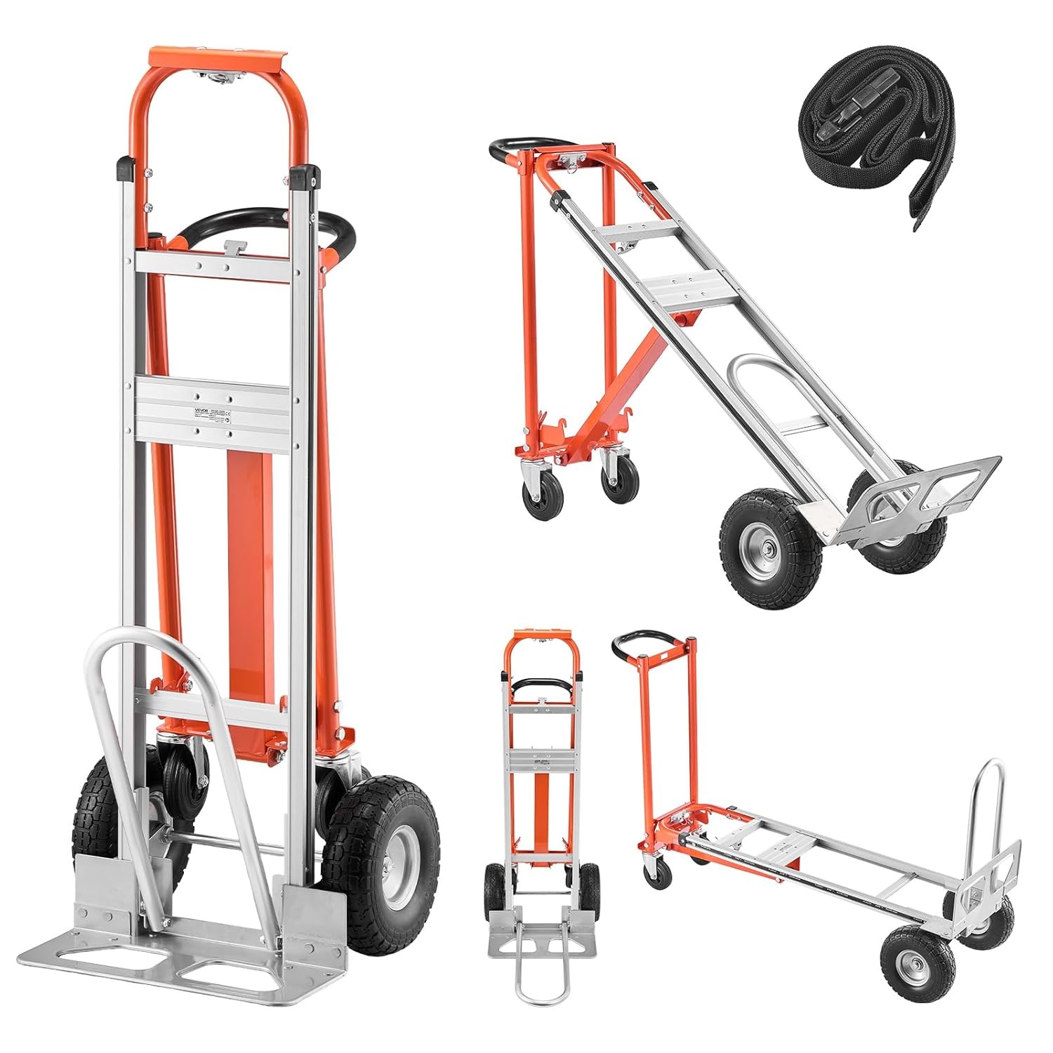 Heavy Duty Aluminum Convertible Hand Truck 4-in-1000 Lbs Capacity Dolly Cart