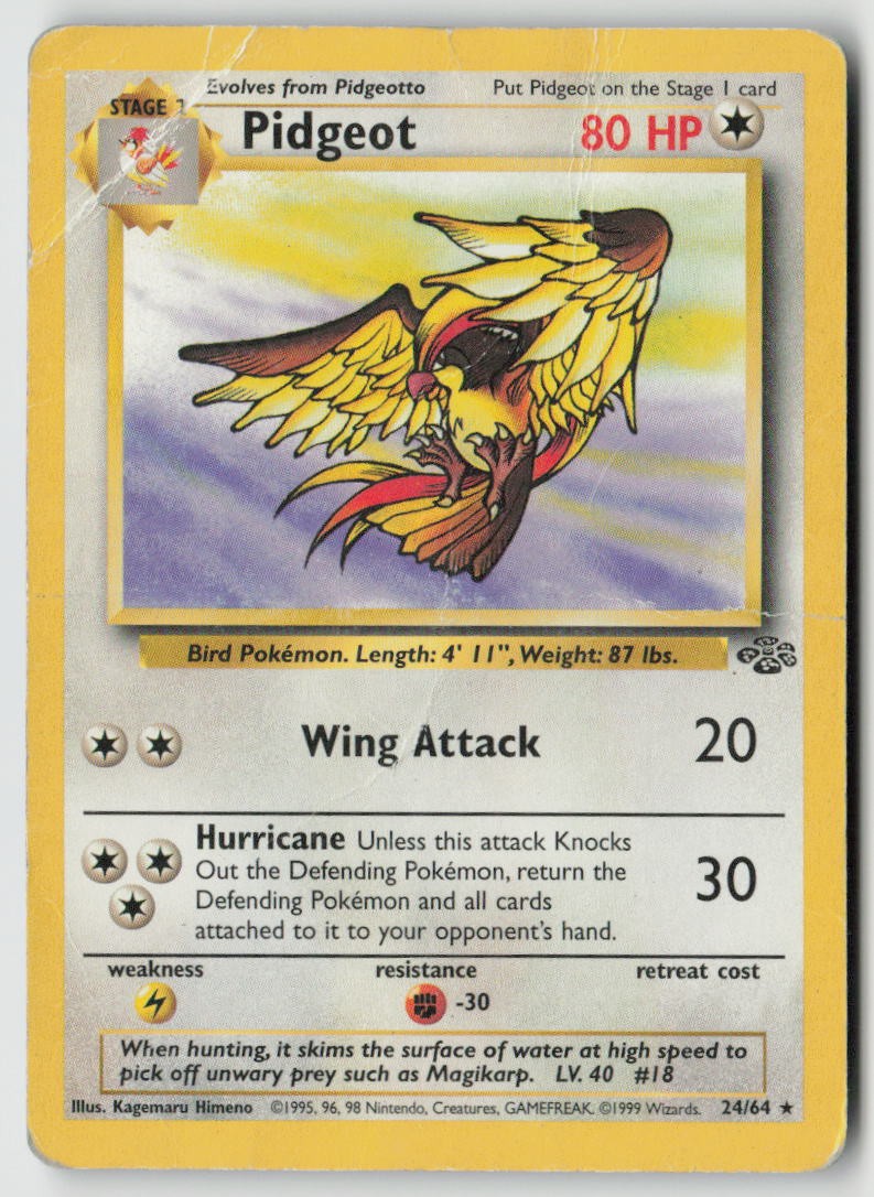Pidgeot 24/64 Rare Jungle Pokemon Unlimited Damaged