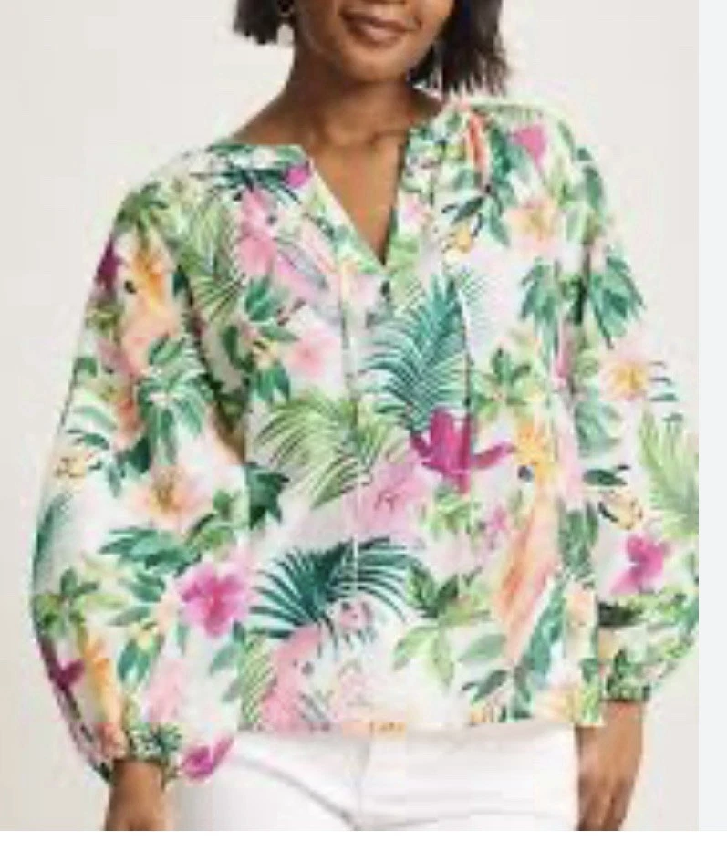 Tommy Bahama Silk Cotton Pheasant Top XS Tropical Bliss Luau 3/4 Sleeve NWT $158