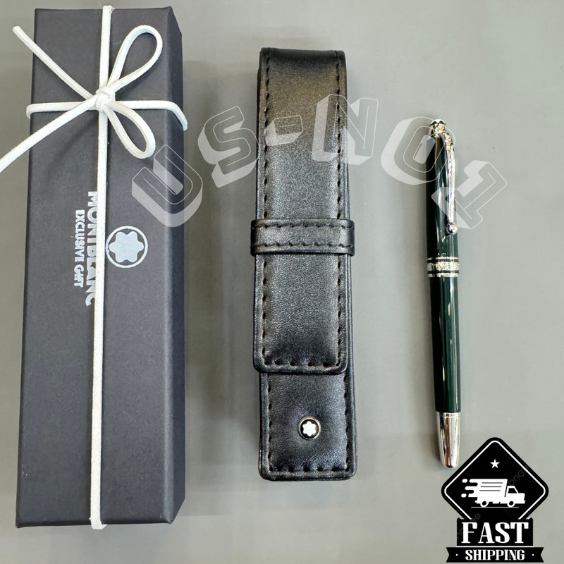 MB Meisterstück Classique Dark Green Fountain Pen & Montblanc Leather Pouch Bidd