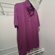 RLX Ralph Lauren Polo Shirt Mens L Striped Blue Pink White Short Sleeve Golf