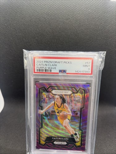 2024 Panini Prizm Draft Picks Collegiate Caitlin Clark Purple Wave PSA 9
