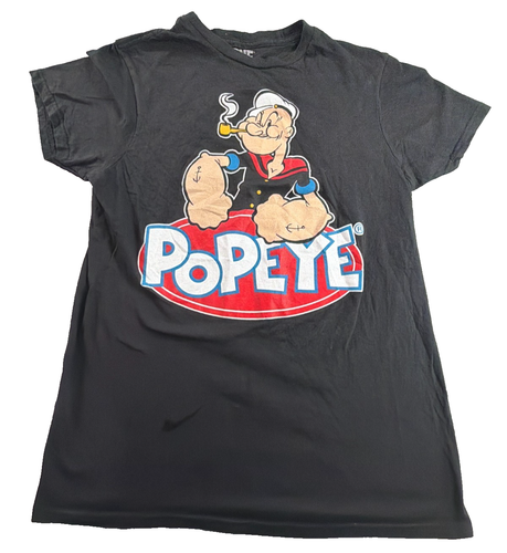 Popeye Sailor Man Graphic T-Shirt Womens Small Black 100% Cotton Licensed 2023