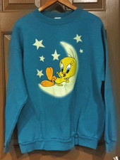 Vintage 1997 Tweety Bird Looney Tunes Teal Graphic Sweatshirt Size L