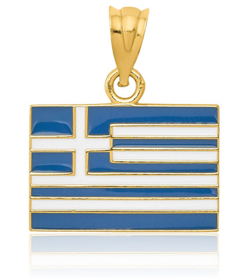 14K massives Weißgold Medium Griechenland Flagge Anhänger Halskette 21mm 7/8 Zoll poliert