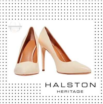 Halston Heritage Claudia Peach Lizard Embossed Leather Heel Pumps size 7