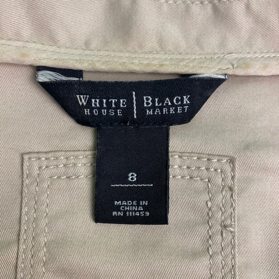 White House Black Market Womens 8 Blazer Jacket Tan Beige Short Sleeve Belted - Image 3 of 4