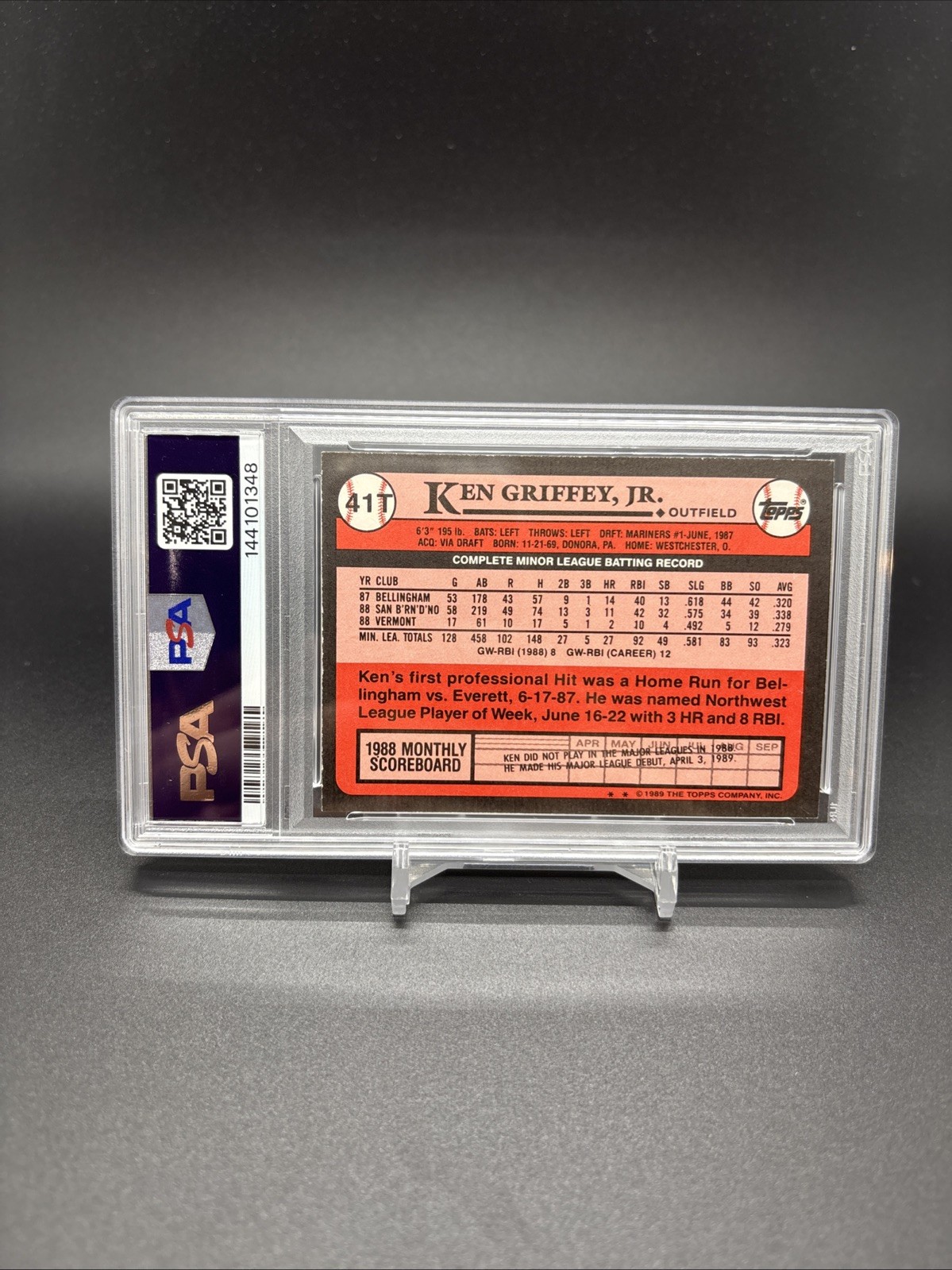 1989 Topps Traded Ken Griffey Jr Auto Rookie RC PSA 9/AUTH view 3