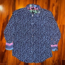 Robert Graham Men  s L Shirt Blue Abstract Pattern Contrast Cuffs Wisdom Truth