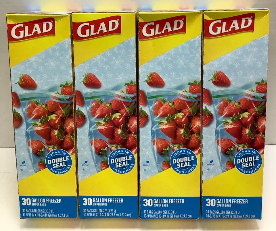 Bolsas con cremallera para congelador Glad Gallon, doble sello, 30 bolsas, lote de 4 Foto 2 de 4