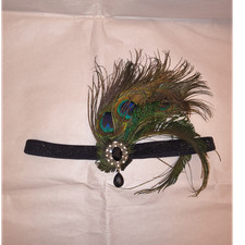 Black  Green Peacock Feather Rhinestone Headband Fascinator, One Size Women