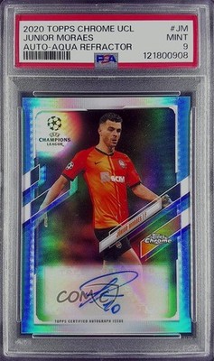 2020 Chrome UEFA Champions League Aqua Refractor Junior Moraes PSA 9 Auto 8d2