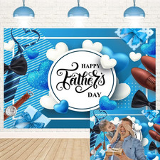 Happy Father'S Day Backdrop Blue White Heart Stripe Tie Father'S Day Party Backg