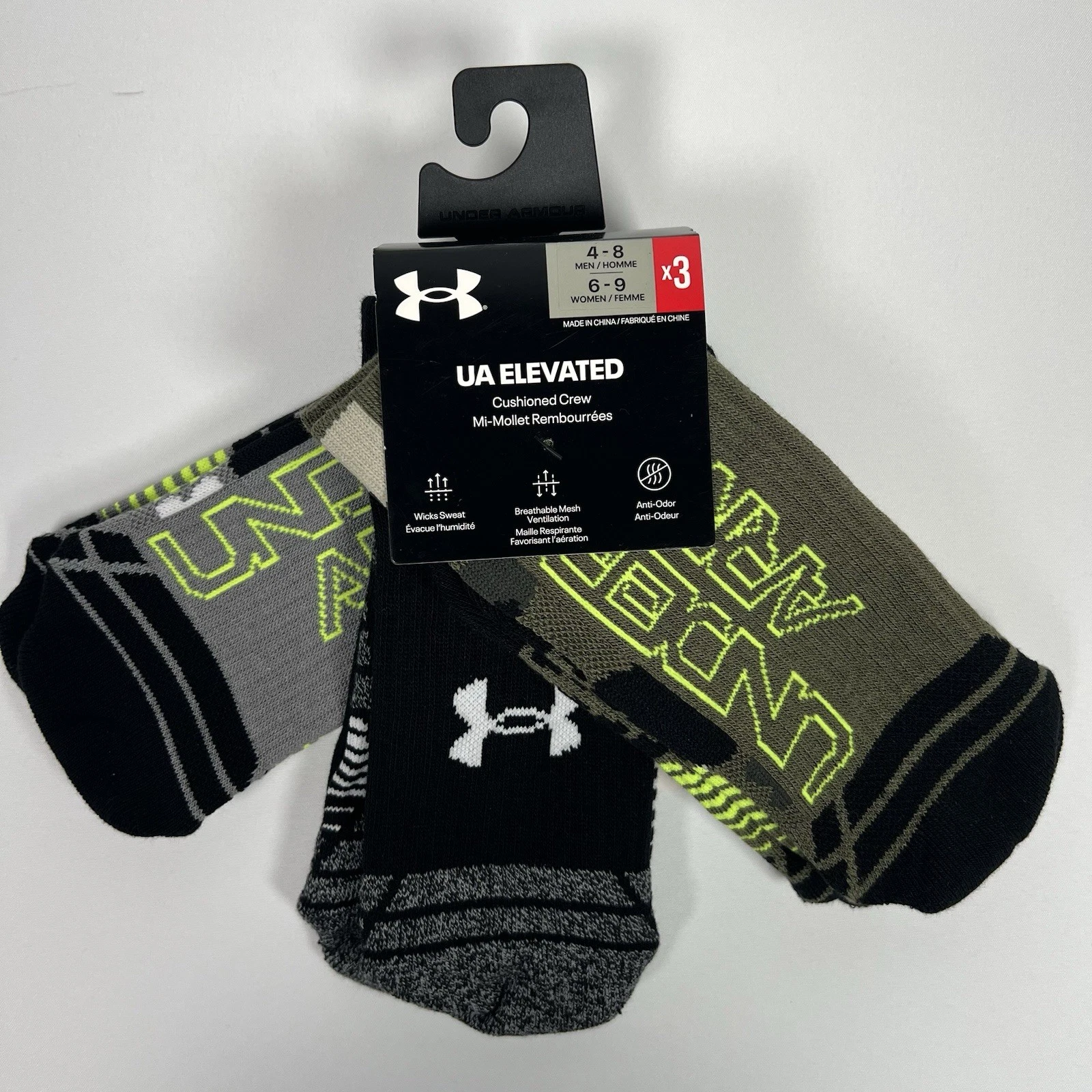 Under Armour UA Elevated Cushioned Crew Socks (3 Pack) Men’s 4-8 Boys NEW Camo