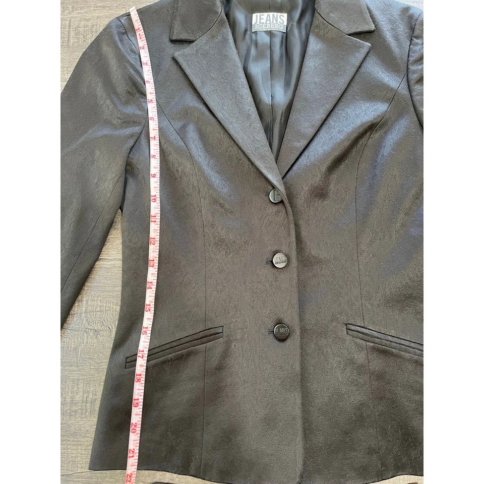 复古牛仔裤 Iceberg 女式西装外套(42 码)和裙子(40 码)西装,黑色。 — 第 4/4 张图片