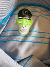 PGA Tour Pro Series Golf Polo Short Sleeve Shirt Gray Blue Stripes Men's Medium