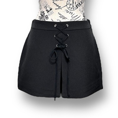 New English Factory Black Lace Up Skort Mini Preppy Whimsigoth Witchy Women's XS