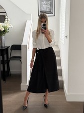 Wrap Culottes Size XL fits UK 12-14 Black Midi Length Wide Leg Elasticated Waist
