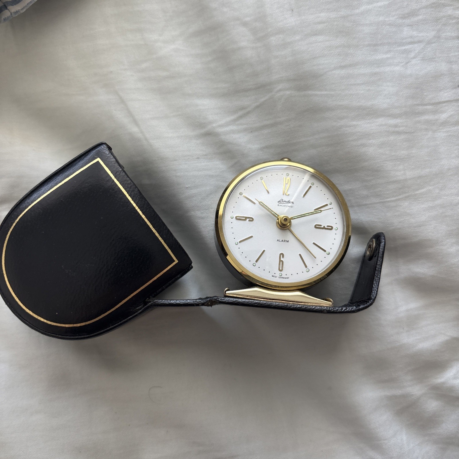 Vintage Linden Black Forest Wind Up Mechanical Travel Alarm Clock Black Case