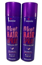 2X Aussie Mega Hair Spray Jojoba Oil & Sea Kelp 24 Hour Flexible Hold 14oz AS IS