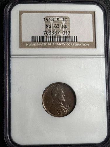 1918 S Lincoln Wheat Cent NGC MS-63 BN