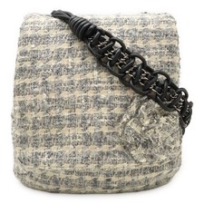 Chanel Camellia Tweed Chain Shoulder Bag Women Grey One Size